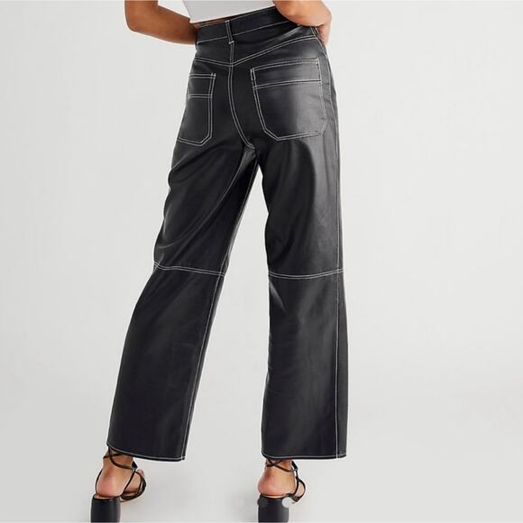 Free People Faux Leather Size 12 Black Pants - Picture 1 of 5